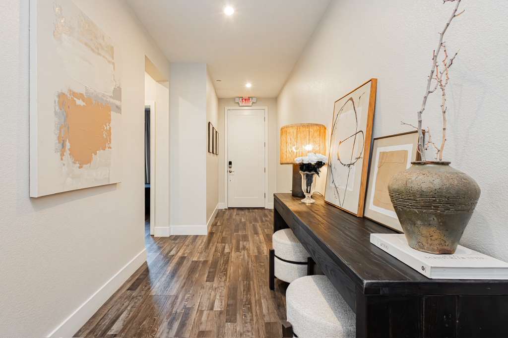 Warm entryway hallway at Harmony House with elegant decor